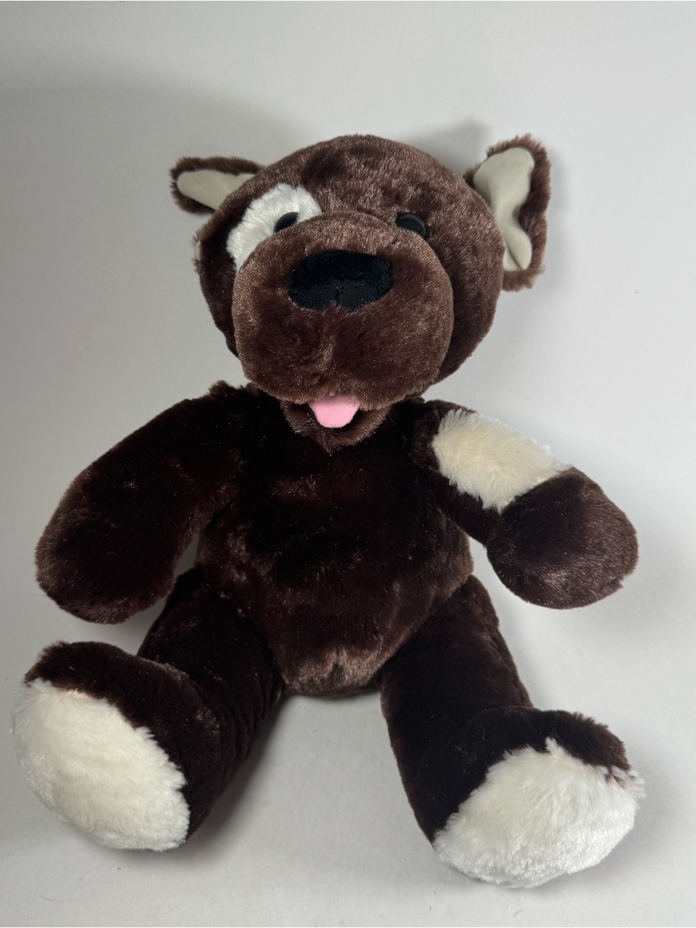 Build A Bear Plush Dark Brown White Dog Sitting Tongue Out 10" 2010 Stuffed Toy